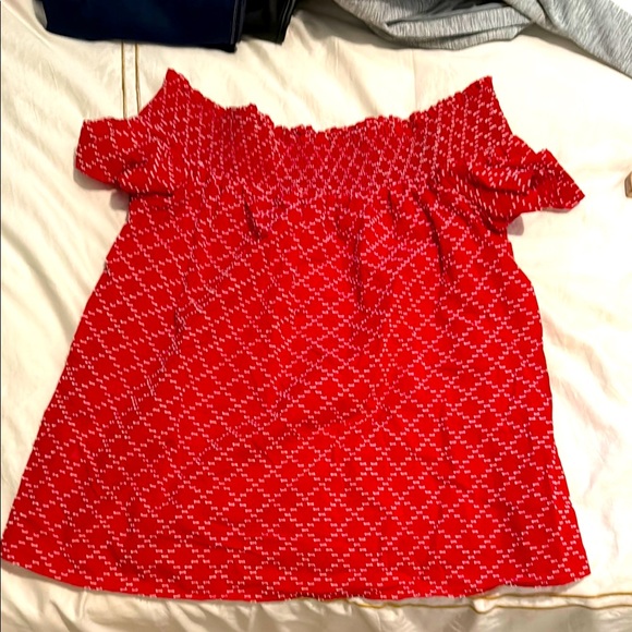 Ann Taylor Red Off-Shoulder Shirt - Picture 1 of 1